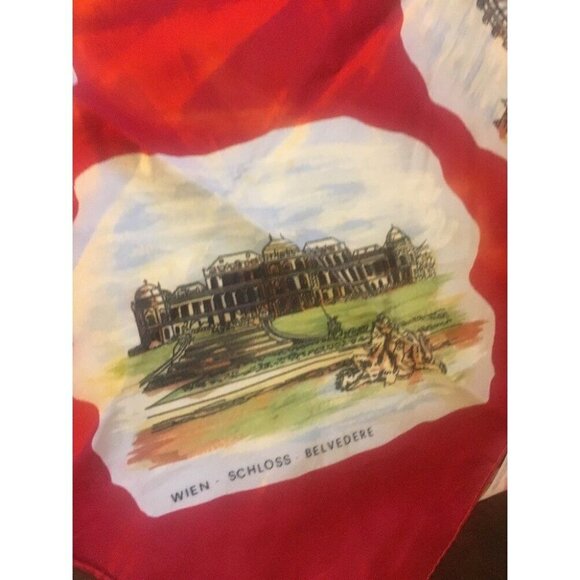 GERMANY RED SOUVENIR TRAVEL SQUARE Scarf Wien Karlskirche Prater Stephansdom - Picture 4 of 6